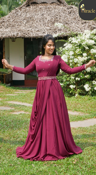 Maroon Plain Indian Gown and Maroon Plain Designer Gown Online Shopping